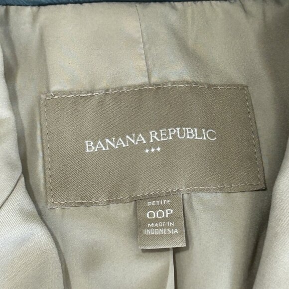 BANANA REPUBLIC Petite 00 Tan Stretch Fitted Blazer Lined Teal Accent Back Vents - Picture 3 of 10